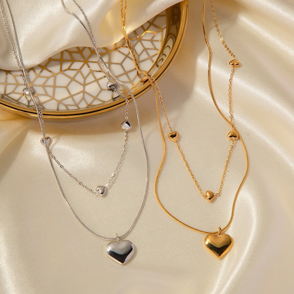 18Kゴールドメッキダブルレイヤーハート型ネックレス - LOMEO