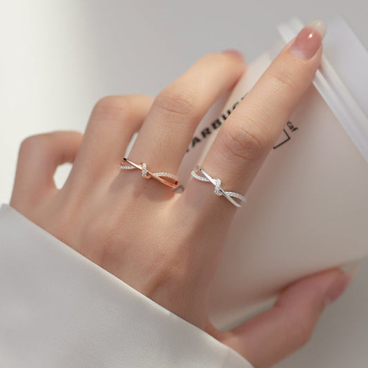 New Simple Hollow Double - layer Diamond Winding Knotted Ring - LOMEO