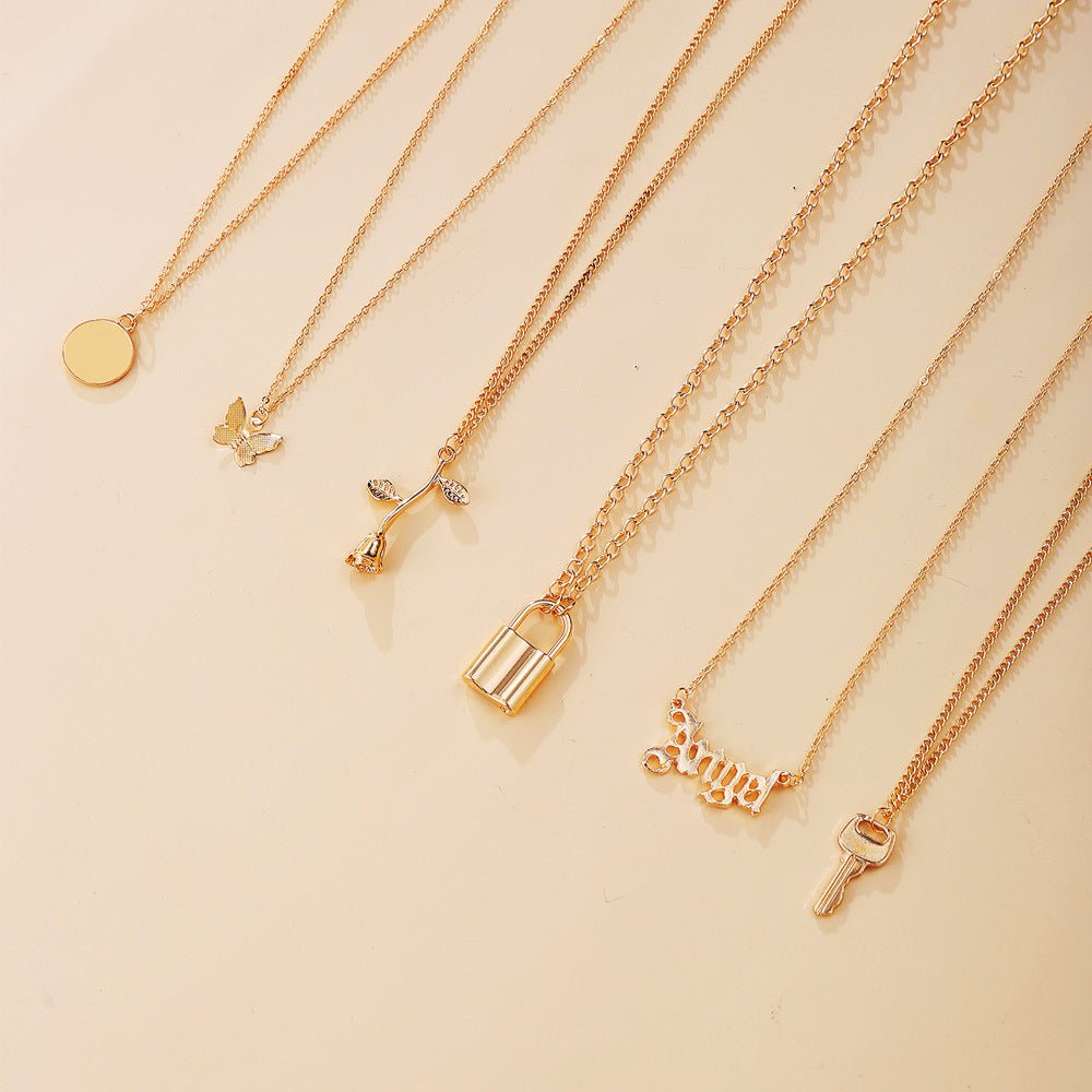 ロック&キー 多層ペンダントネックレスセット - LOMEO