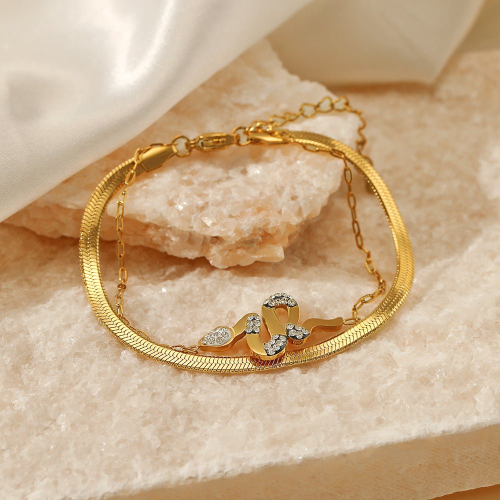 ゴールドスネークダブルレイヤーブレスレット - LOMEO