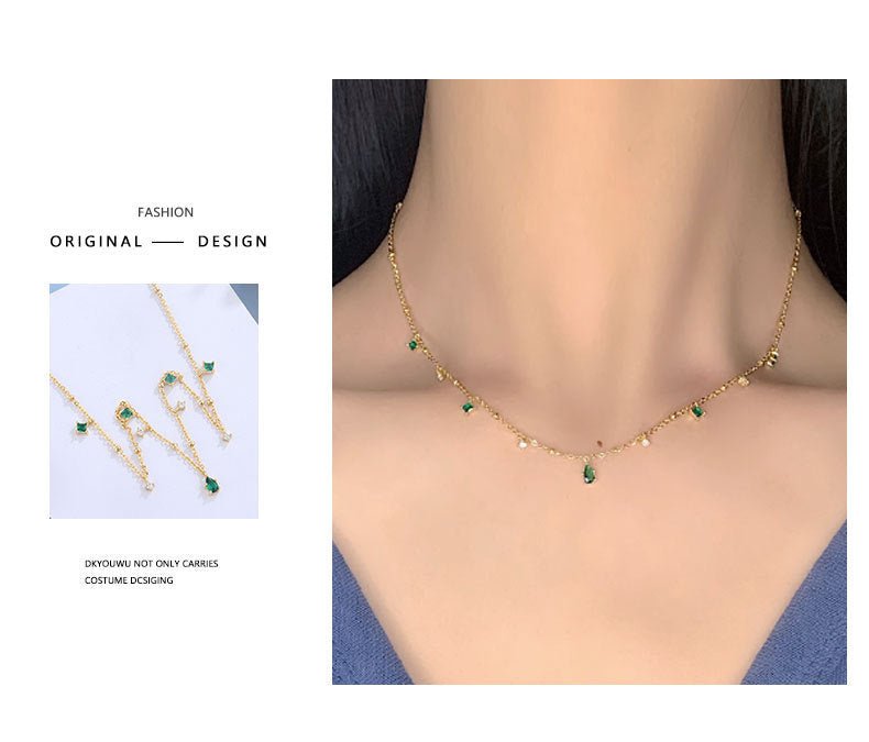 エメラルドグリーンストーンネックレス - LOMEO