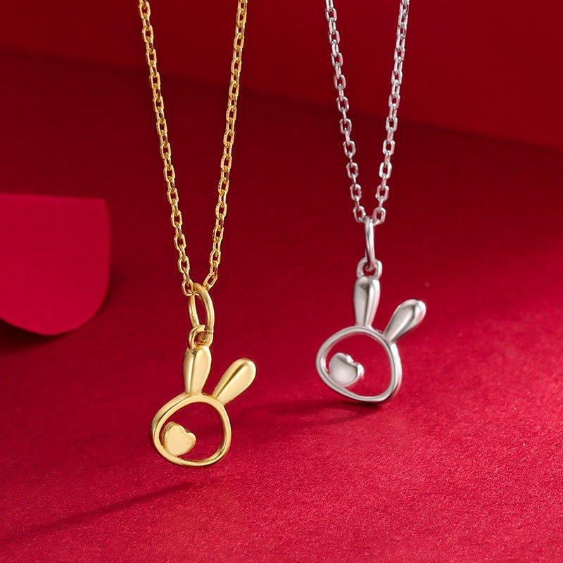 S925 スターリングシルバー うさぎハートペンダントネックレス - LOMEO