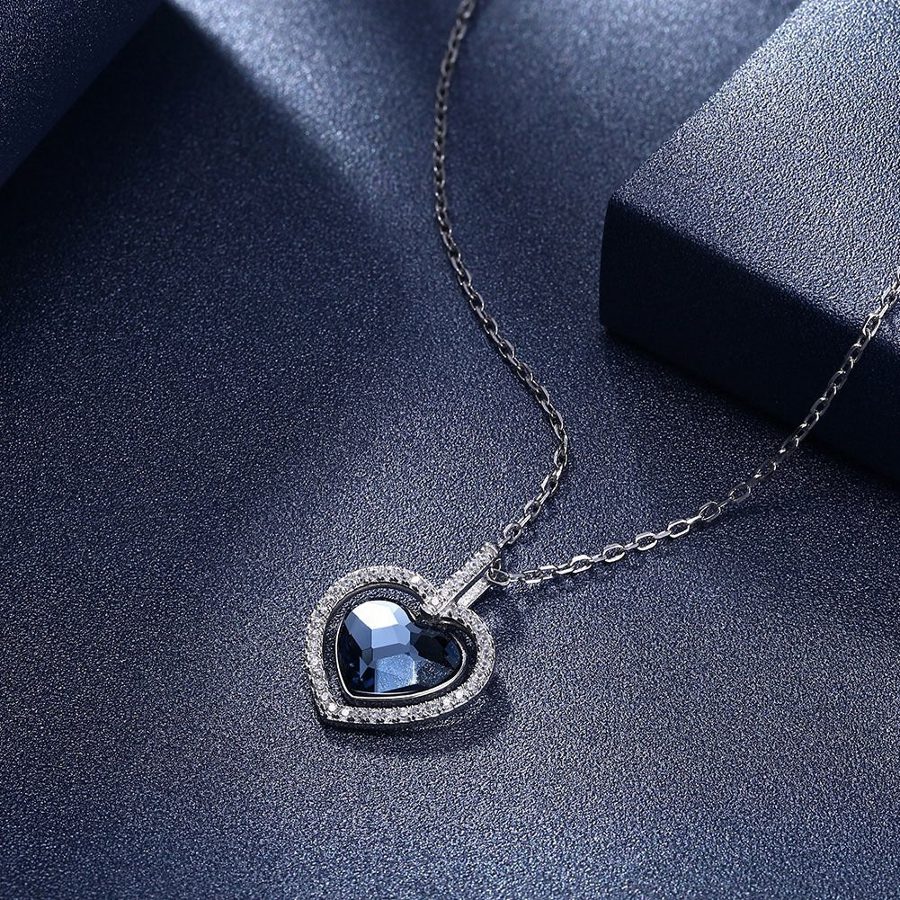 S925 スターリングシルバークリスタルハートペンダントネックレス - LOMEO