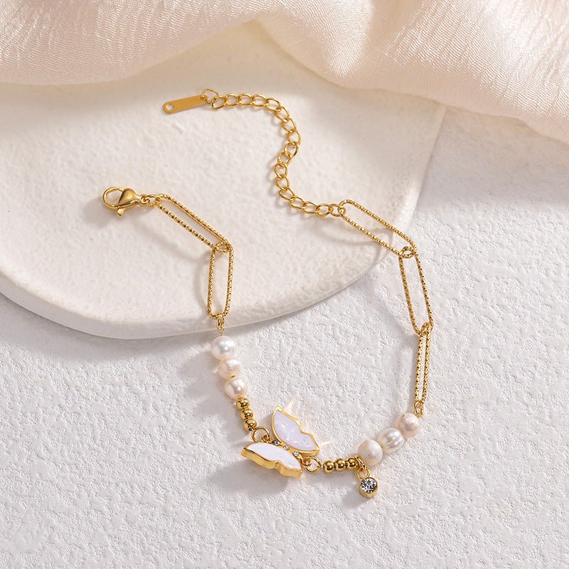 Shell Butterfly Pearl Handmade Beaded Bracelet - LOMEO