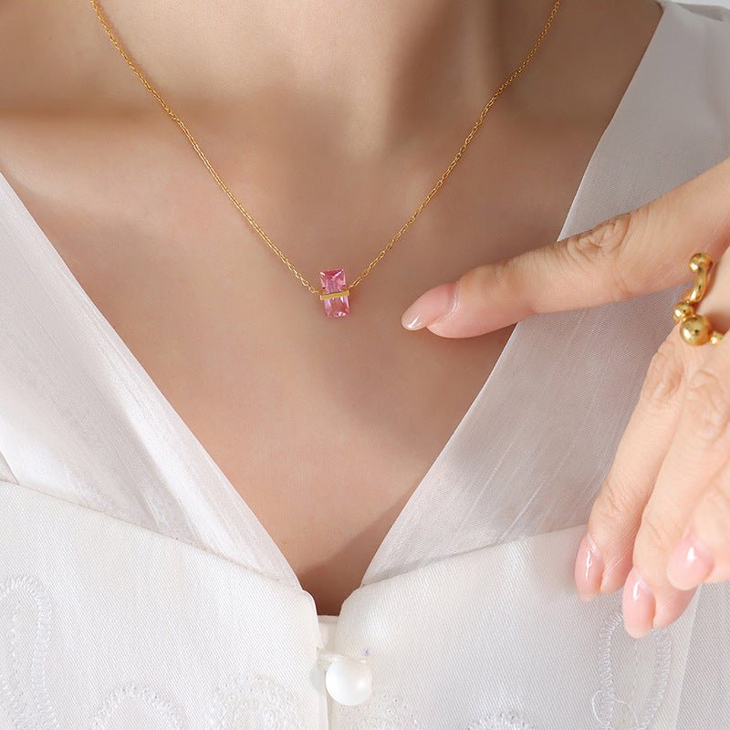 パーソナライズ12色ストーンクリスタルペンダントネックレス - LOMEO