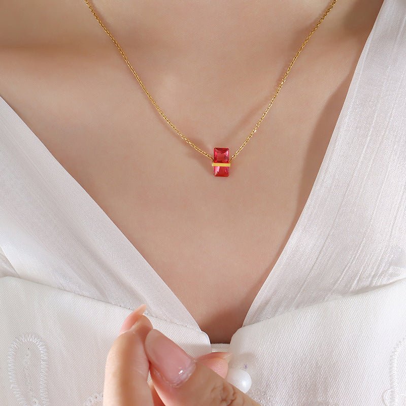 パーソナライズ12色ストーンクリスタルペンダントネックレス - LOMEO