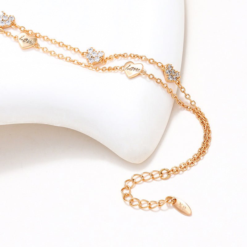 18Kゴールドメッキ ダブルレイヤー ハートブレスレット - LOMEO