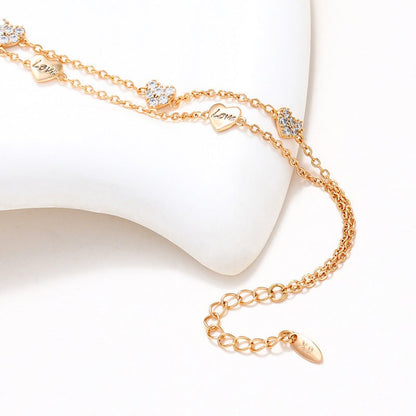 18Kゴールドメッキ ダブルレイヤー ハートブレスレット - LOMEO