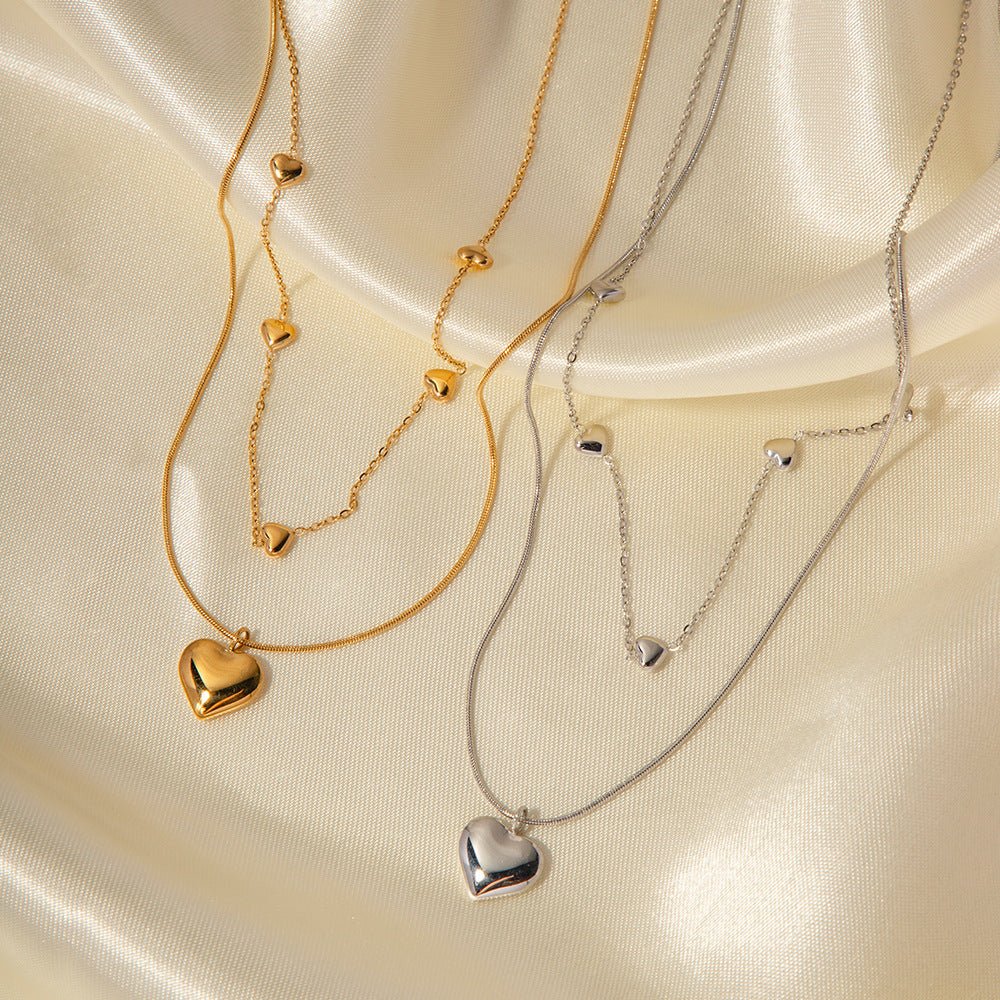 18Kゴールドメッキダブルレイヤーハート型ネックレス - LOMEO