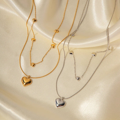 18Kゴールドメッキダブルレイヤーハート型ネックレス - LOMEO