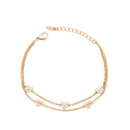 18Kゴールドメッキ ダブルレイヤー ハートブレスレット - LOMEO