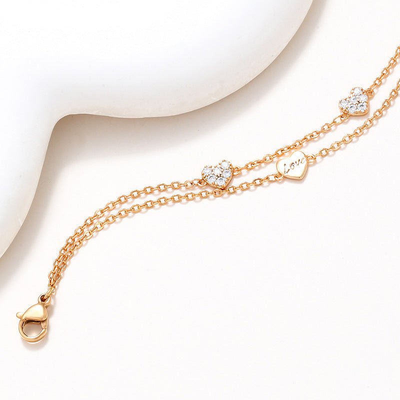 18Kゴールドメッキ ダブルレイヤー ハートブレスレット - LOMEO