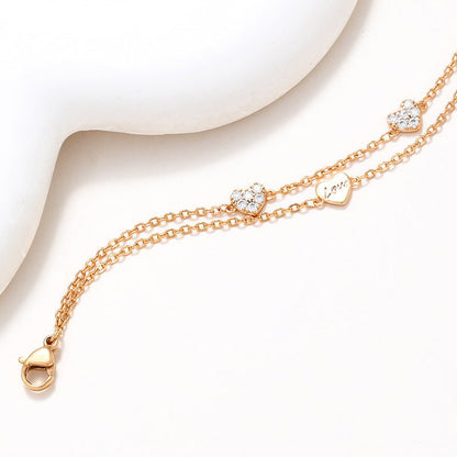 18Kゴールドメッキ ダブルレイヤー ハートブレスレット - LOMEO