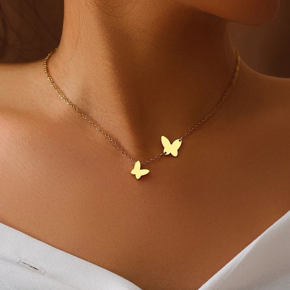 18K ゴールドバタフライペンダントネックレス - LOMEO