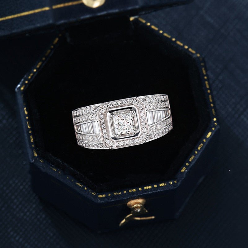18K Gold Platinum Gold Plated Princess Square Diamond Ring - LOMEO