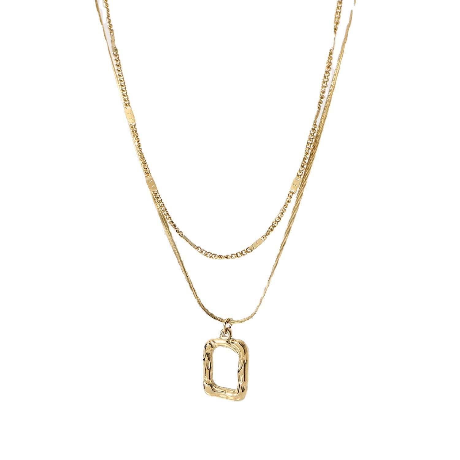 Double Hammered Hollow Square Pendant Necklace/プチプラネックレス – LOMEO