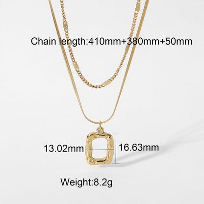 Double Hammered Hollow Square Pendant Necklace - LOMEO