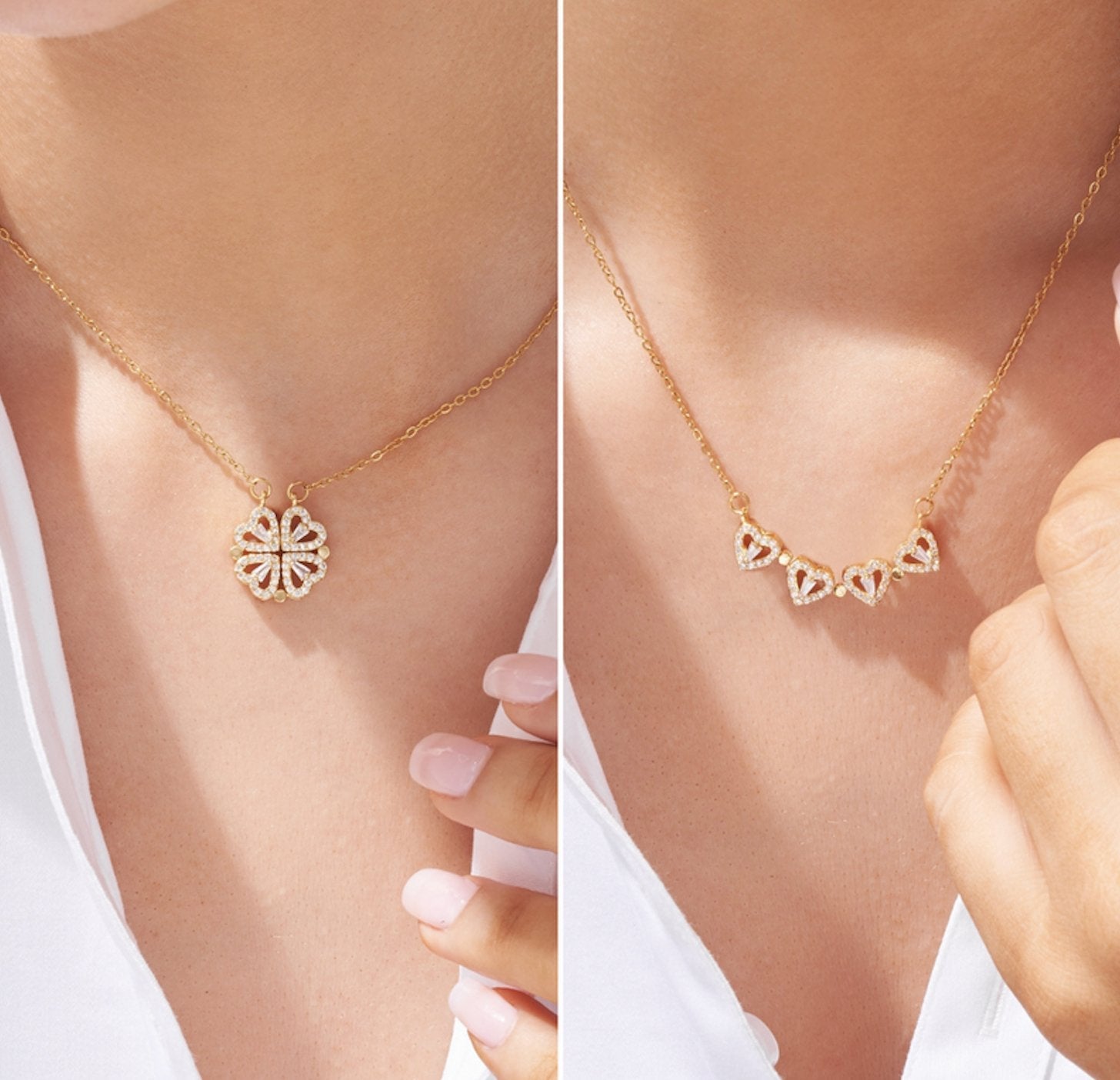 プチプラネックレス Lucky Heart Necklace・四つ葉のハートネックレス