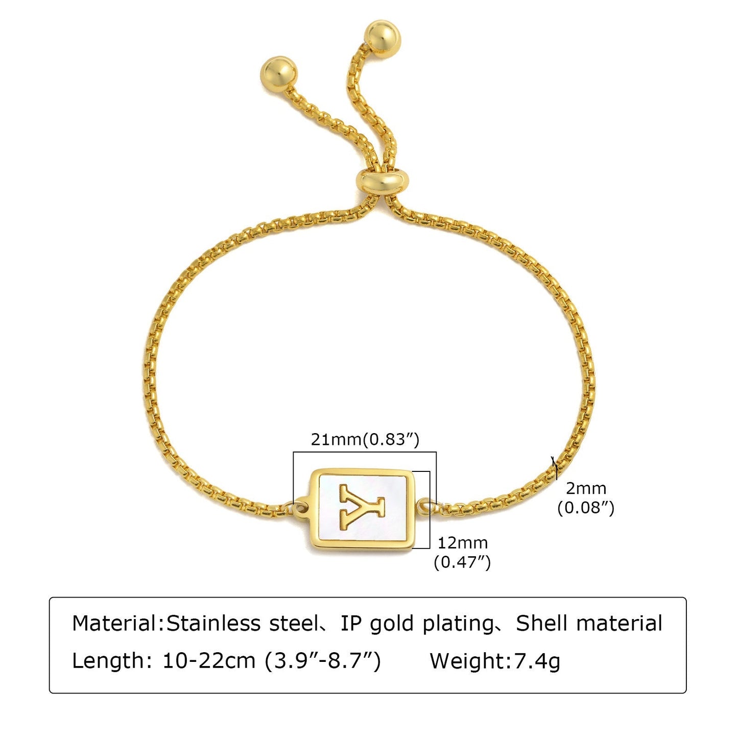 イニシャルスクエアゴールドブレスレット・調整可能 - LOMEO