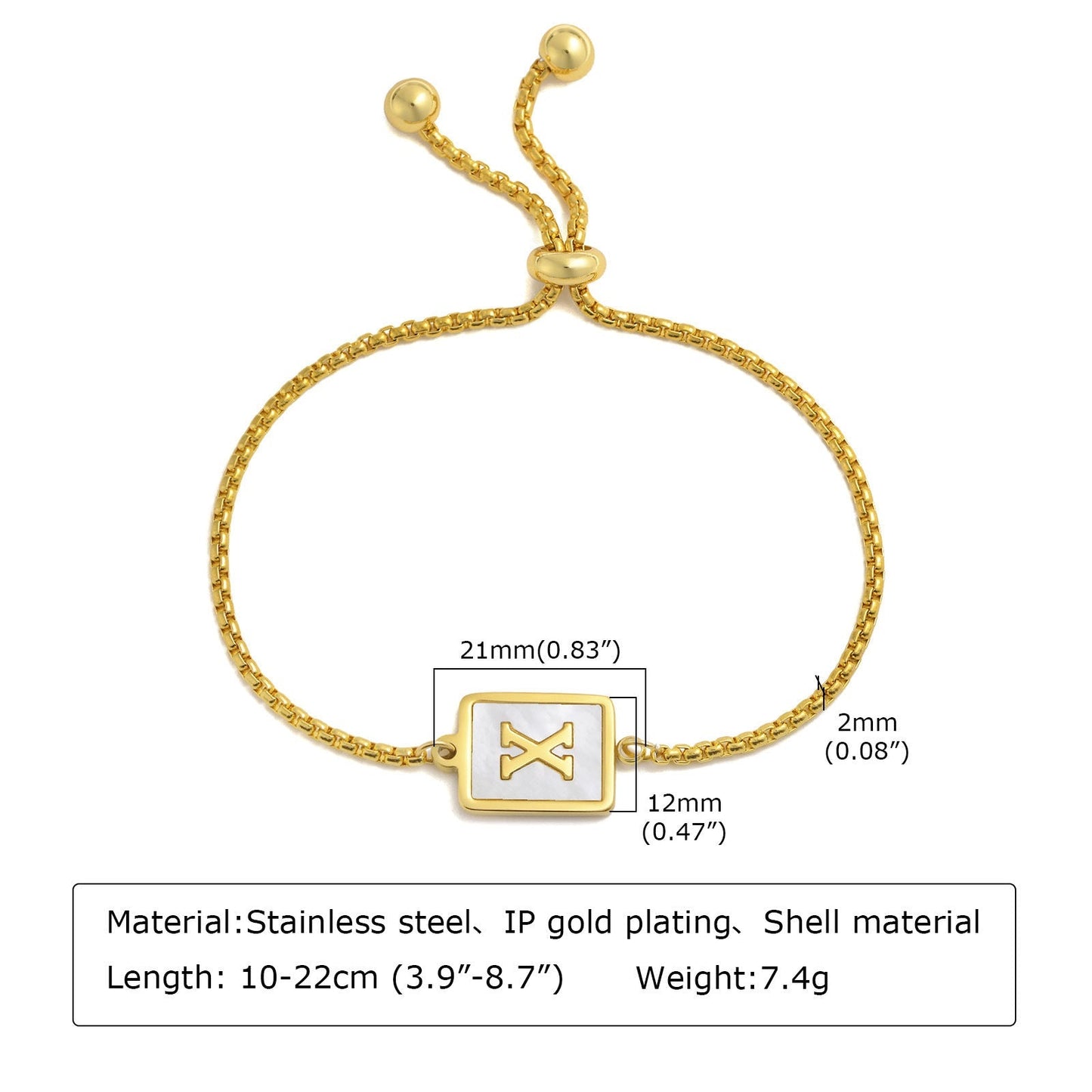 イニシャルスクエアゴールドブレスレット・調整可能 - LOMEO