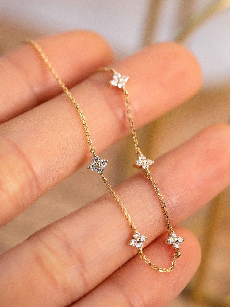 S925 シルバープレート 18Kゴールドジルコンブレスレット - LOMEO