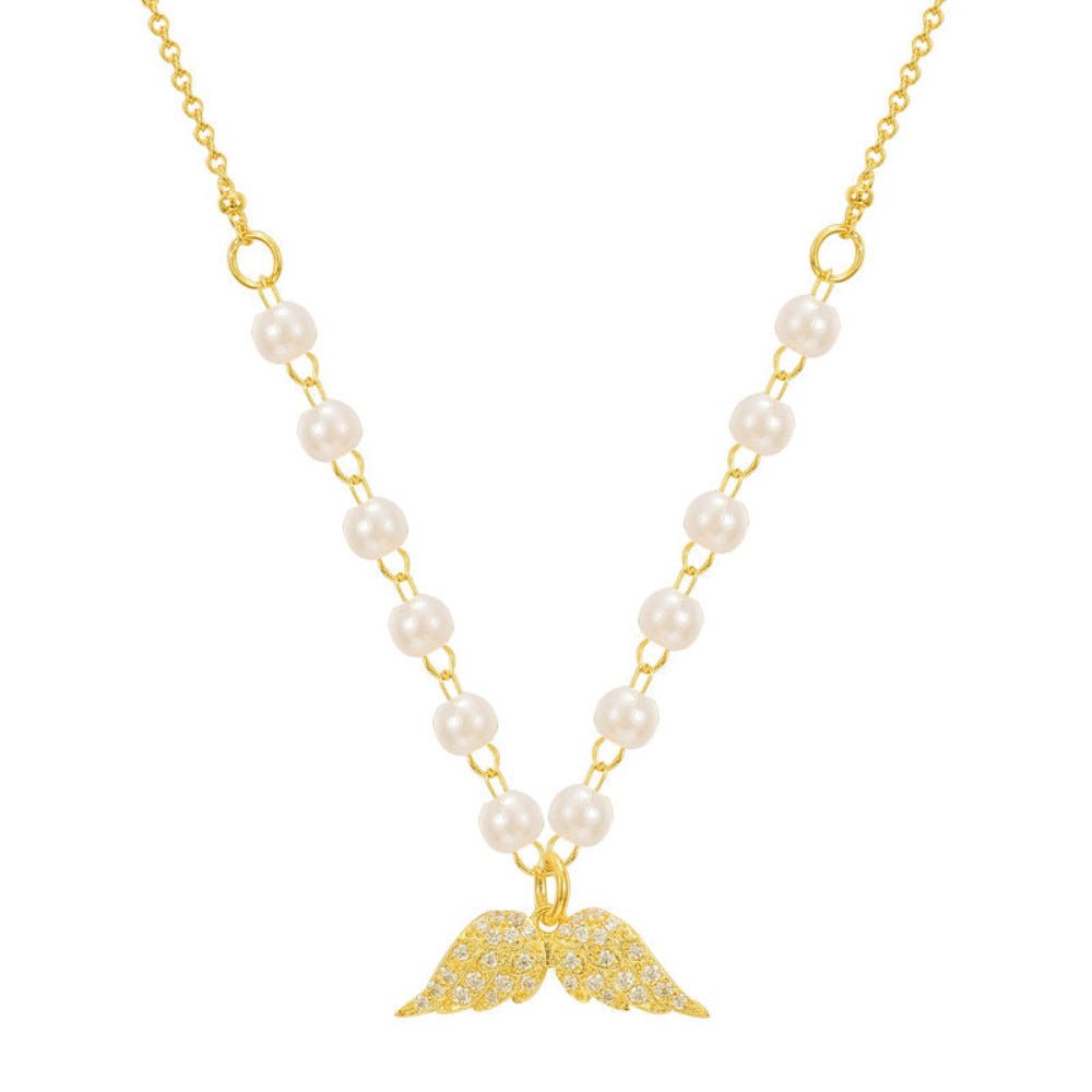 Zircon Angel Wings Necklace Pearl Necklace - LOMEO