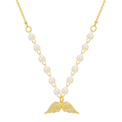 Zircon Angel Wings Necklace Pearl Necklace - LOMEO
